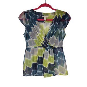 Banana Republic Women's size X-Small Green Blue & White Sheer Top